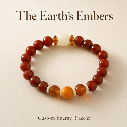 The Earth's Embers Custom Natural Crystal Energy Bracelet, South Red Agate Natural Amber White Phantom Quartz Healing Spiritual Amulet for Mindfulness & Daily Protection
