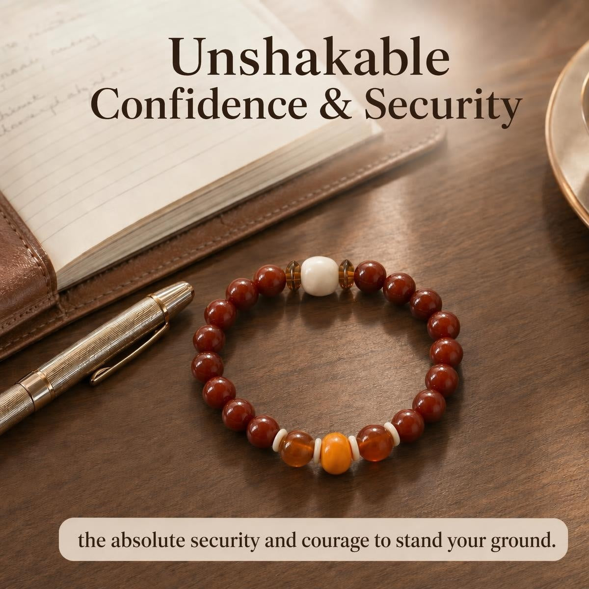 The Earth's Embers Custom Natural Crystal Energy Bracelet, South Red Agate Natural Amber White Phantom Quartz Healing Spiritual Amulet for Mindfulness & Daily Protection