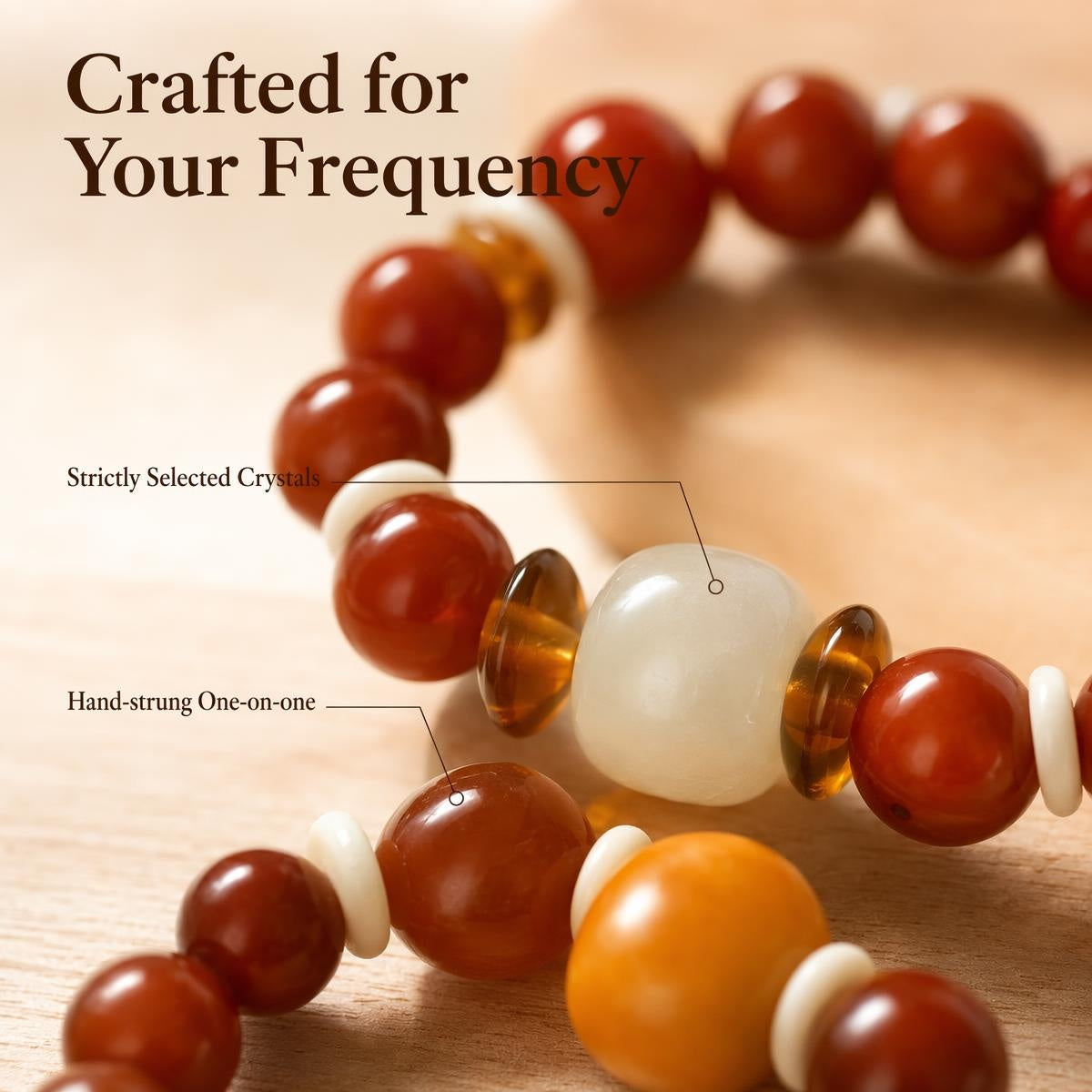 The Earth's Embers Custom Natural Crystal Energy Bracelet, South Red Agate Natural Amber White Phantom Quartz Healing Spiritual Amulet for Mindfulness & Daily Protection